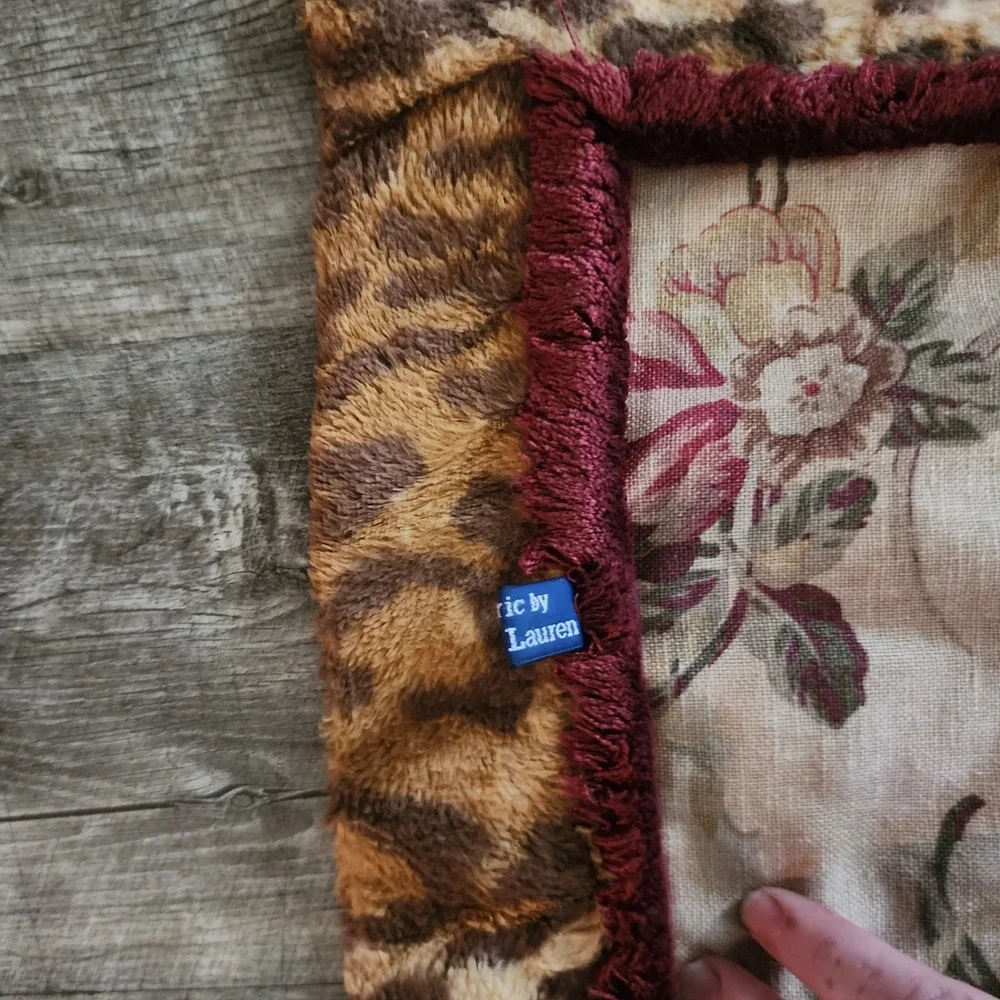 Vintage 90s Ralph Lauren Floral Leopard Print Guinevere Blanket Throw 48x71